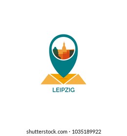 Germany Leipzig map city pin point geolocation modern skyline shape pointer vector flat logo icon illustration