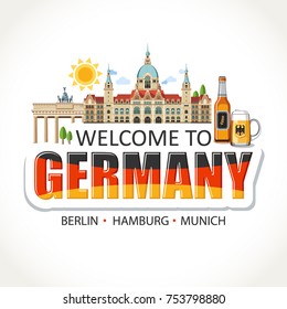 Germany lettering sights symbols landmarks culture illustration