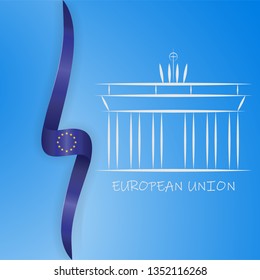 Germany line icon. Brandenburg gate and European Union flag vector illustration. EPS 10