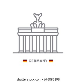 Germany line icon. Brandenburg gate and german flag vector illustration.