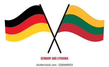 Deutschland und Litauen Flaggen überquert und schwingen Flat Style. Offizieller Anteil. Korrigieren Sie Farben.
