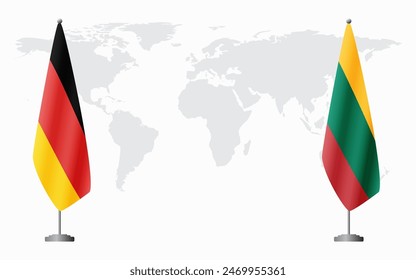 Germany and Lithuania flags for official meeting against background of world map.