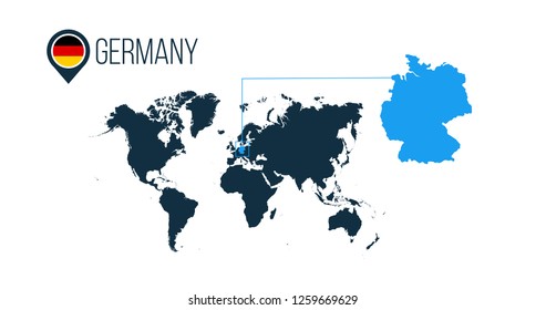 Germany location modern vector map for infographics. All world countries without names. Germany round flag in the map pin or marker. vector illustration on stripped background.