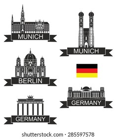 Germany logo. Abstract Germany buildings on white background