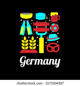 Germany logo with flat bunch of icon that related with germany