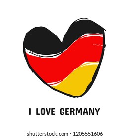 Germany i love you symbol. Hand drawn heart sign in national colors of  flag. Vector  illustration. Banner or poster for  independence day. T-shirt colorful print