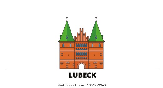 Germany, Lubeck City flat landmarks vector illustration. Germany, Lubeck City line city with famous travel sights, skyline, design. 