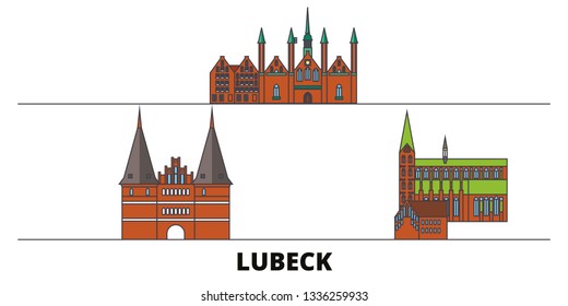 Germany, Lubeck flat landmarks vector illustration. Germany, Lubeck line city with famous travel sights, skyline, design. 