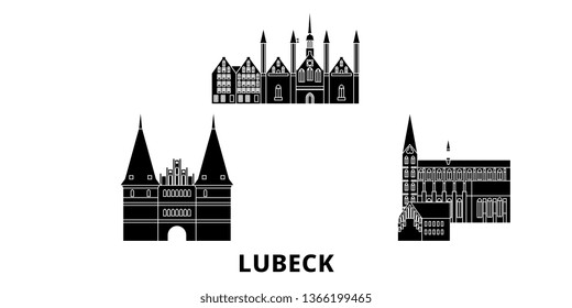 Germany, Lubeck flat travel skyline set. Germany, Lubeck black city vector illustration, symbol, travel sights, landmarks.