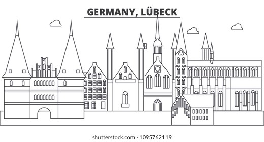 Germany, Lubeck line skyline vector illustration. Germany, Lubeck linear cityscape with famous landmarks, city sights, vector landscape. 