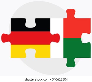 Germany and Madagascar Flags in puzzle isolated on white background