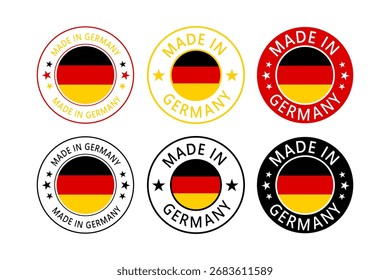 Alemania Hecho en el sello en círculo con la Plantilla de Vector de la bandera en el fondo blanco