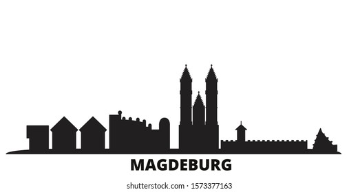 Germany, Magdeburg city skyline isolated vector illustration. Germany, Magdeburg travel black cityscape