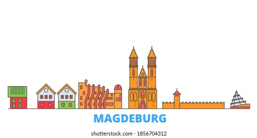 Germany, Magdeburg line cityscape, flat vector. Travel city landmark, oultine illustration, line world icons