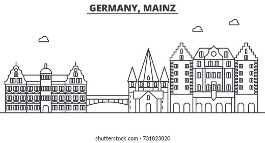 Germany, Mainz architecture line skyline illustration. Linear vector cityscape with famous landmarks, city sights, design icons. Landscape wtih editable strokes