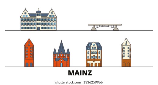 Germany, Mainz flat landmarks vector illustration. Germany, Mainz line city with famous travel sights, skyline, design. 