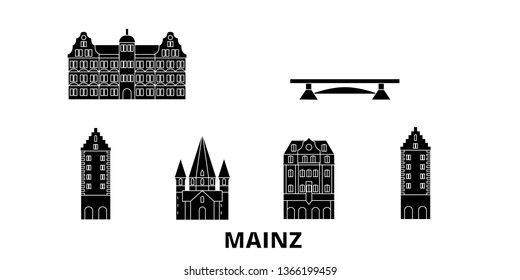 Germany, Mainz flat travel skyline set. Germany, Mainz black city vector illustration, symbol, travel sights, landmarks.