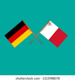Germany and Malta crossed flags.Language learning or travel concept.