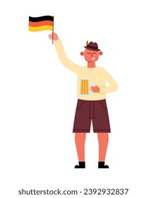 germany man with lederhosen and german flag vector isolated