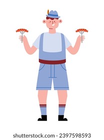 germany man with lederhosen and sausages vector isolated