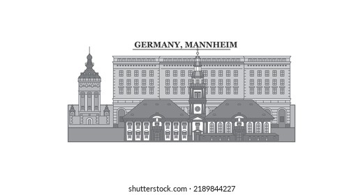 Germany, Mannheim city skyline isolated vector illustration, icons