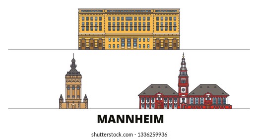 Germany, Mannheim flat landmarks vector illustration. Germany, Mannheim line city with famous travel sights, skyline, design. 