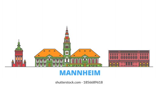 Germany, Mannheim line cityscape, flat vector. Travel city landmark, oultine illustration, line world icons