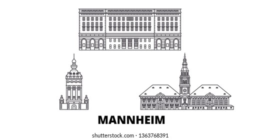 Germany, Mannheim line travel skyline set. Germany, Mannheim outline city vector illustration, symbol, travel sights, landmarks.