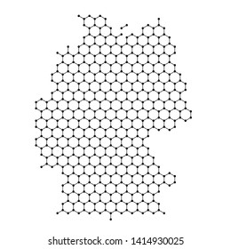 Germany map from abstract futuristic hexagonal shapes, lines, points black, in the form of honeycomb or molecular structure. Vector illustration.