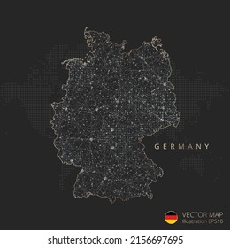 Germany map abstract geometric mesh polygonal light concept with black and white glowing contour lines countries and dots on dark background. Vector illustration.