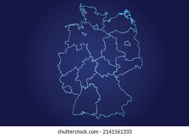 Germany Map of Abstract High Detailed Glow Blue Map on Dark Background logo illustration	