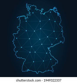 germany Map Abstract mash line and point scales on dark background. Wire Frame 3D mesh polygonal network line.