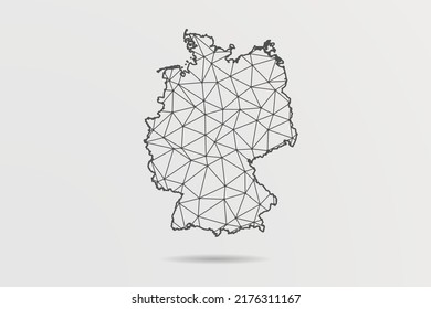 Mapa de Alemania - Resumen de líneas de purga y escalas de puntos sobre fondo blanco con el Mapa Mundial. Malla 3D del marco de cables línea de red poligonal, esfera de diseño, punto y estructura - Ilustración vectorial eps 10