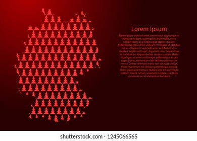 Germany map abstract schematic from red Christmas tree and Happy New Year decoration pattern for banner, poster, greeting card. Vector illustration.