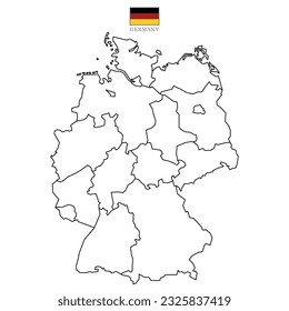 Alemania mapea el trasfondo con los estados. Mapa de Alemania aislado en fondo blanco con bandera. Mapa de ilustración de vector europa