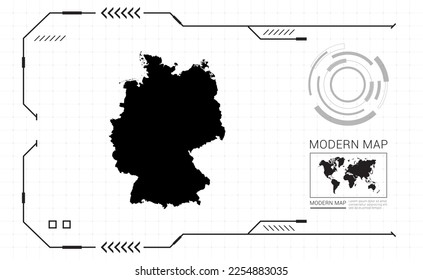 Germany map of black digital frame HUD, GUI, UI interface technology radar vector.