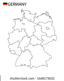 Germany Map, Black And White Detailed Outline With Regions Of The Country. Vector Illustration