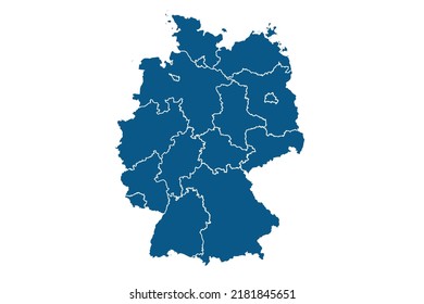 Alemania Mapa el color azul sobre el fondo blanco