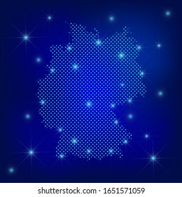 Mapa de Alemania en azul. Mapa trazado. Mapa de Alemania con focos en fondo azul oscuro.  Red social global.  Fondo azul futurista con mapa de Alemania. EPS10