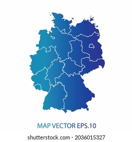 Mapa alemán, color de gradiente azul , estilo infográfico , sobre fondo blanco con Map World. Malla 3D del marco de cables, mapa 3D,