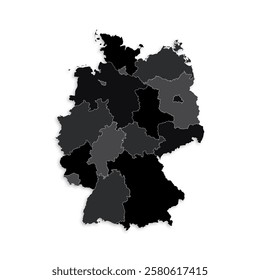 Germany map with border highlighted regions, states, isolated on white background. Template map of Germany. Detailed vector illustration.