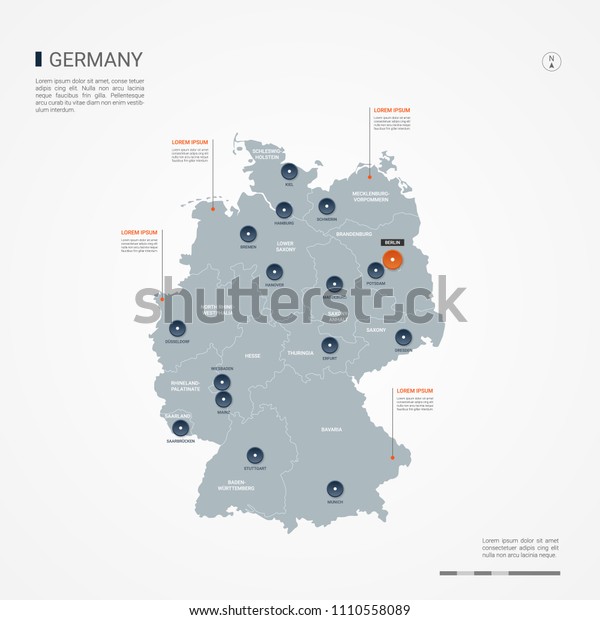 Germany Map Borders Cities Capital Berlin Stock Vector