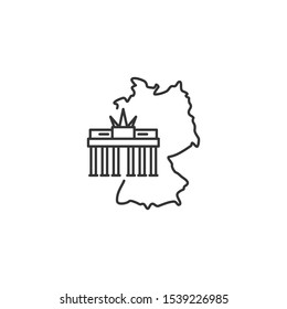 Germany map with Brandenburg Gate icon - thin line vector illustration