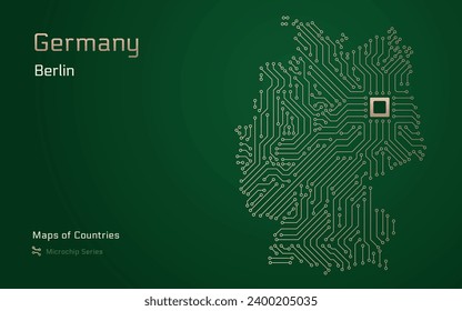 Germany Map with a capital of Berlin Shown in a Microchip Pattern with processor. E-government. World Countries vector maps.
