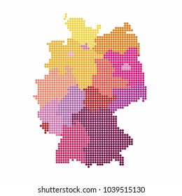 Germany Map of circle shape with the regions colorful in bright colors on white background. Vector illustration dotted style.