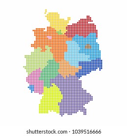 Germany Map of circle shape with the regions colorful in bright colors on white background. Vector illustration dotted style.