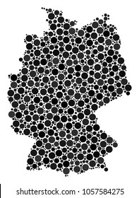 Germany Map collage of dots in different sizes and color hues. Round dots are combined into germany map vector collage. Vector illustration.