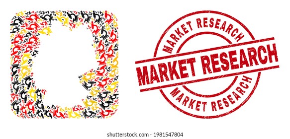 Germany map collage in Germany flag official colors - red, yellow, black, and textured Market Research red circle stamp imitation. Market Research stamp uses vector lines and arcs.