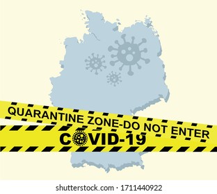 Germany map and coronavirus. Quarantine zone and entrance is forbidden. Vector.