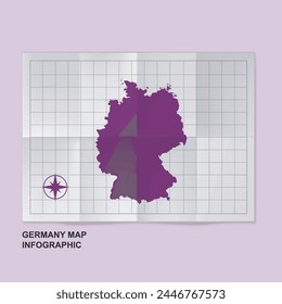 Germany map country in folded grid paper